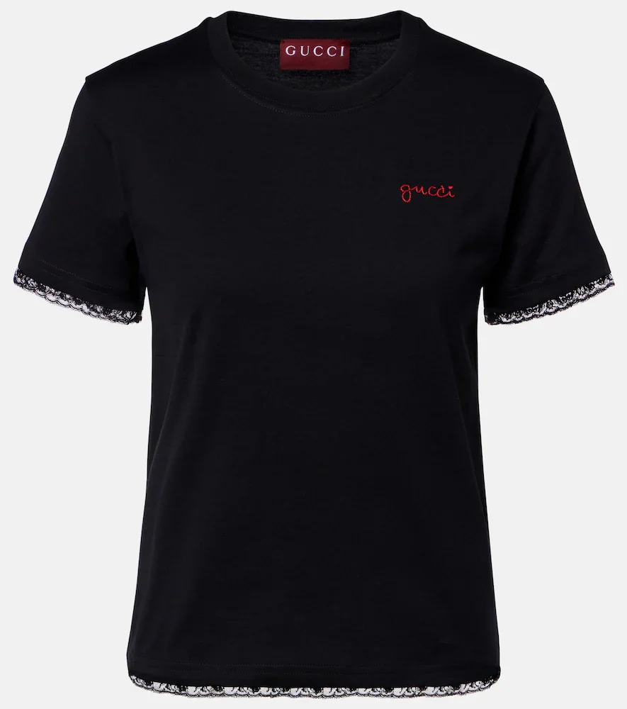 Camiseta de jersey de algodón con encaje