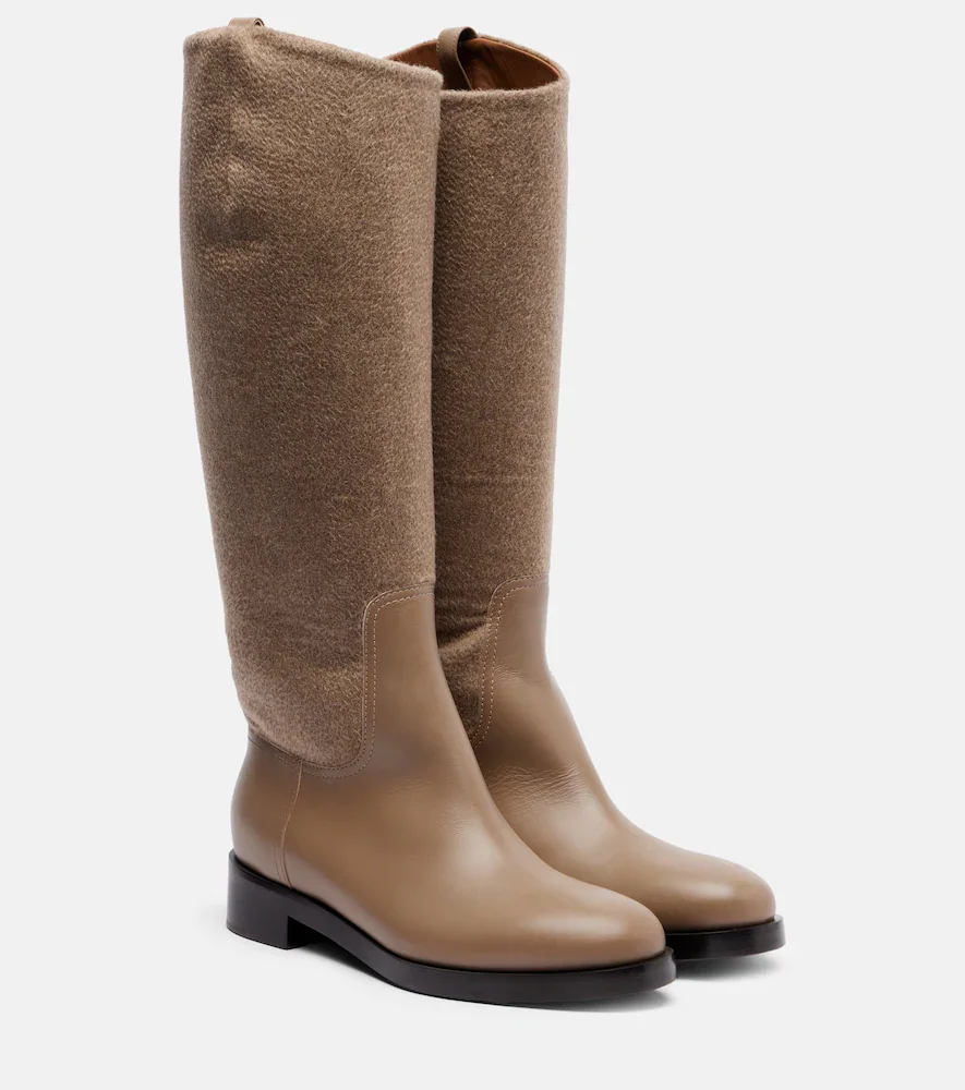 Cashmere and leather knee-high boots