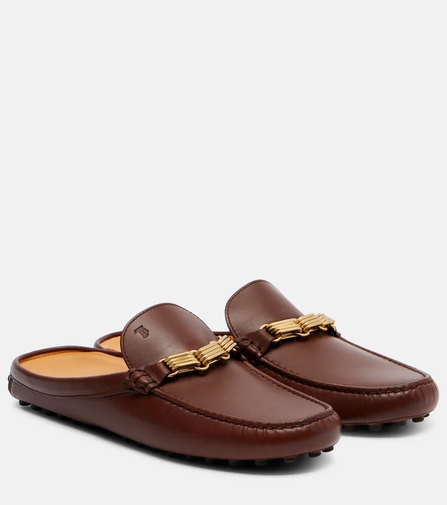 Chain-detail leather mules