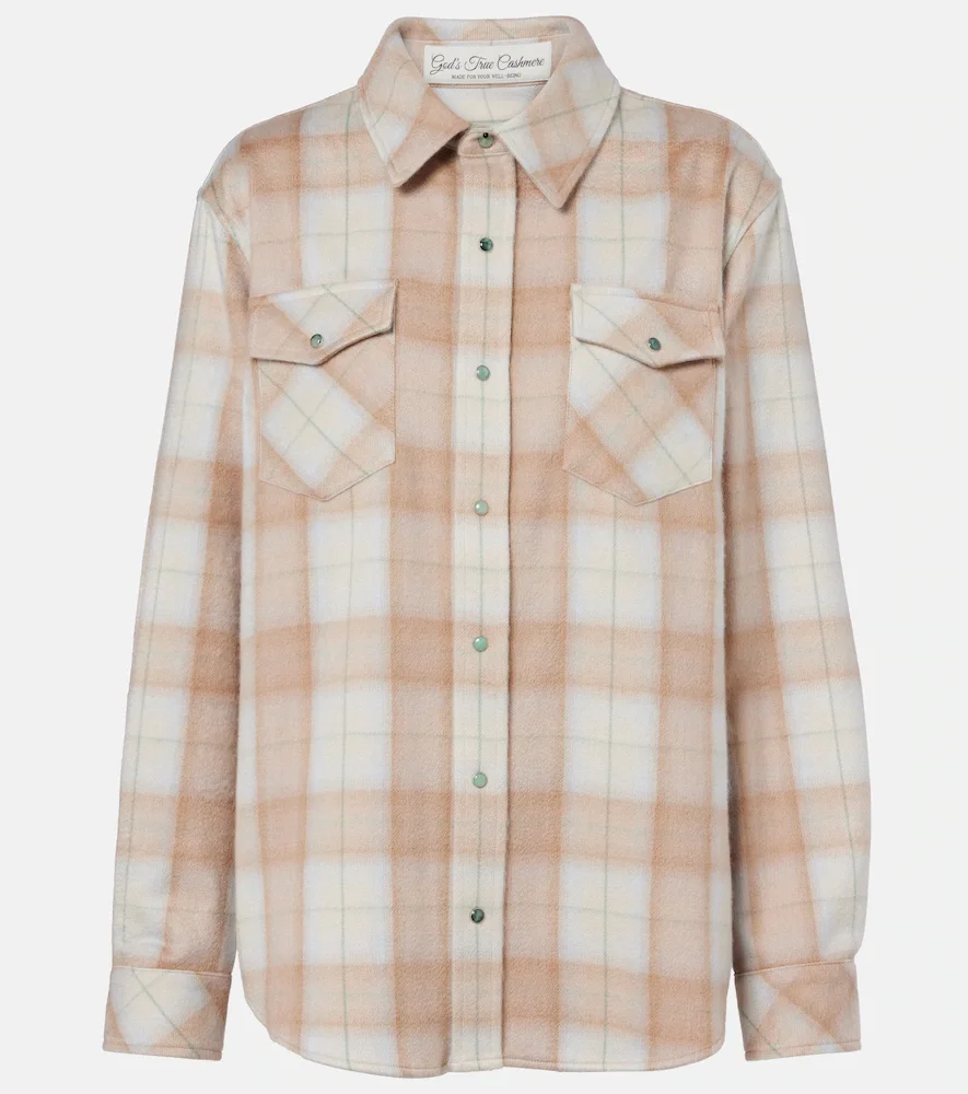 Champagne Tartan cashmere shirt with emerald