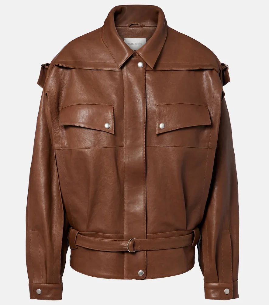 Chaqueta oversized de piel con cinturón