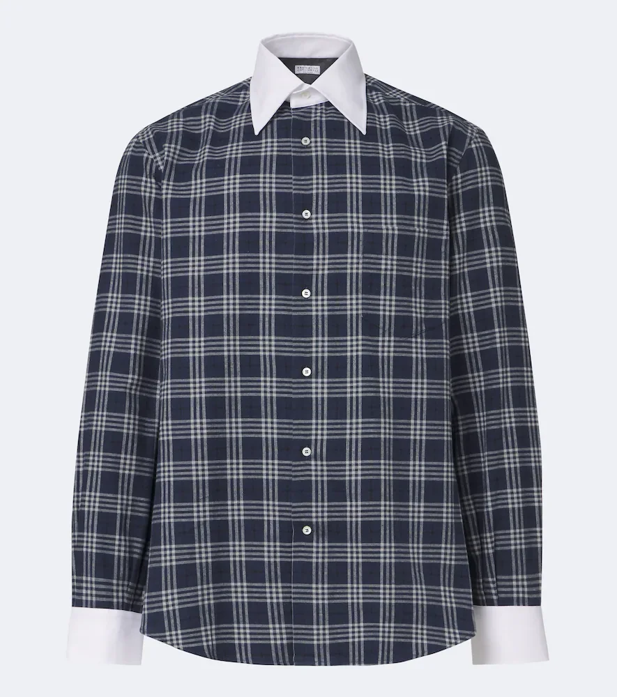Checked cotton-blend flannel shirt