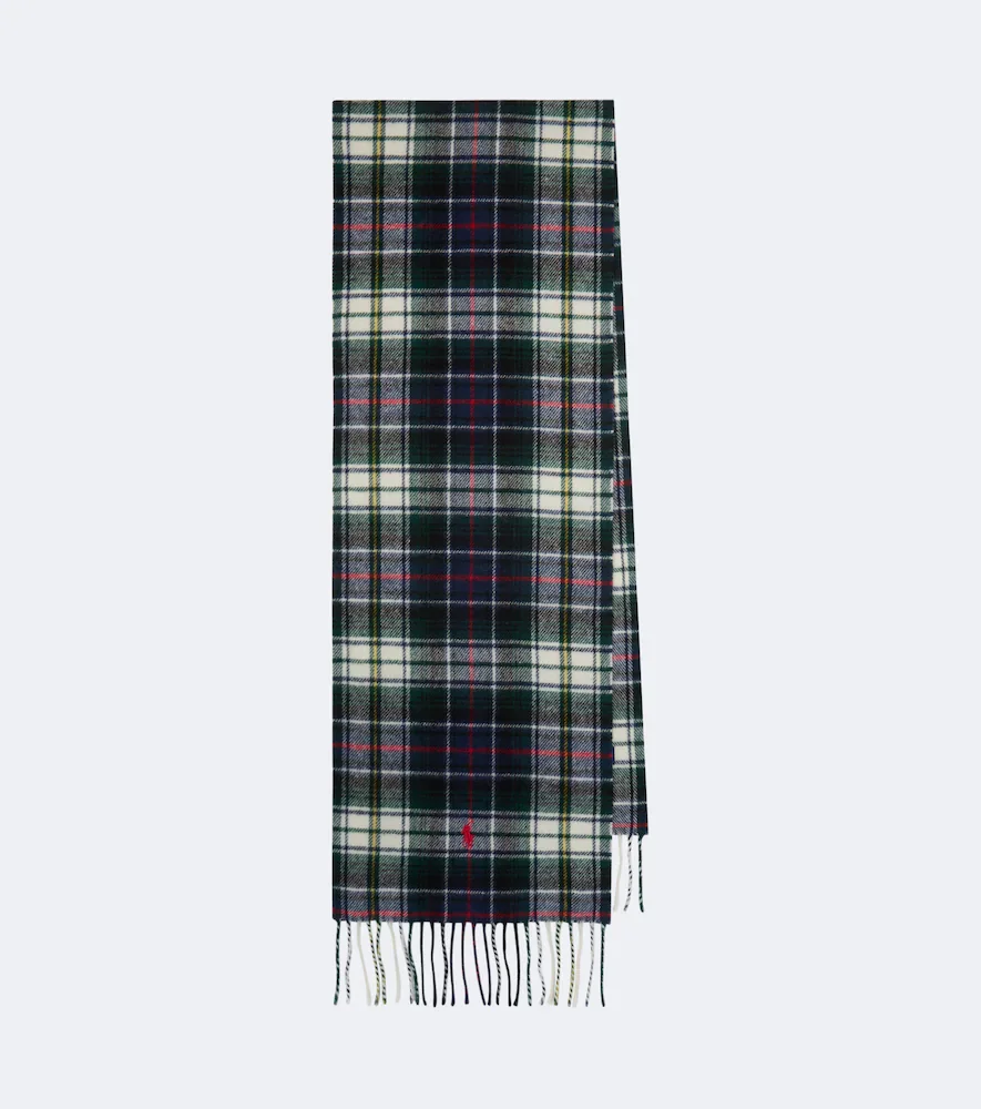 Checked fringed wool scarf