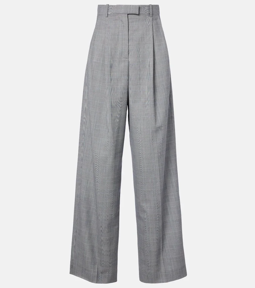 Checked wool wide-leg pants