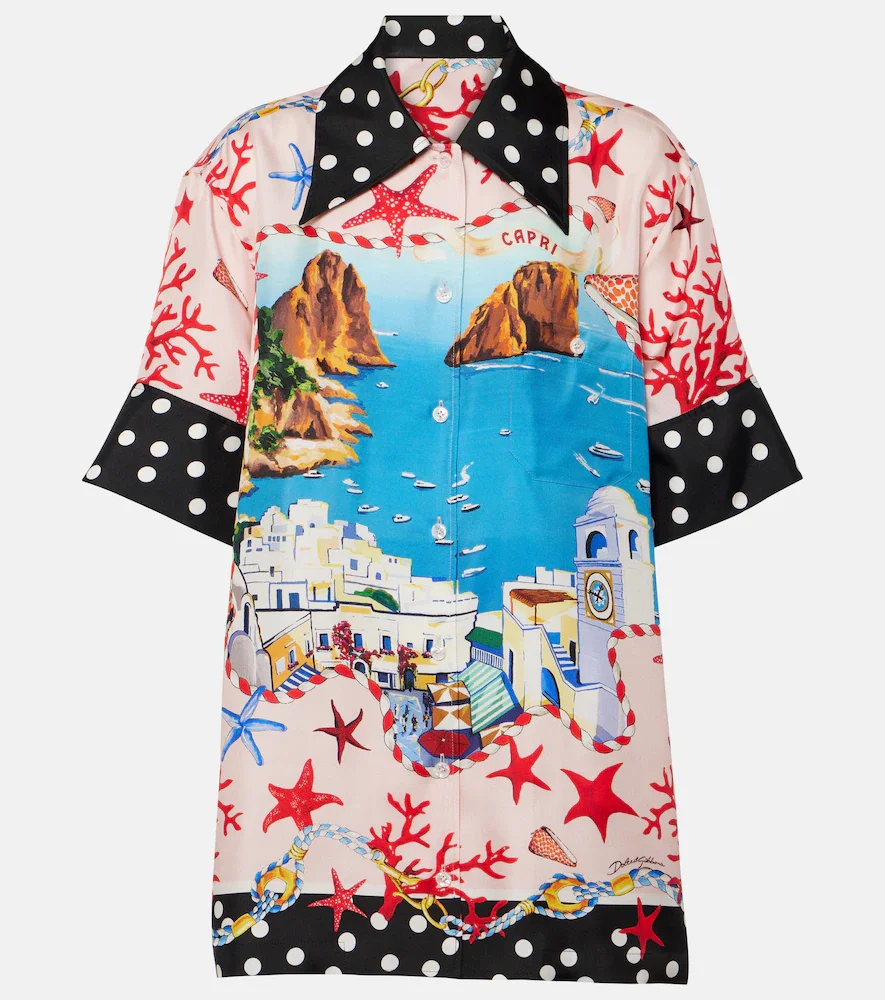 Chemise Capri imprimée en satin de soie