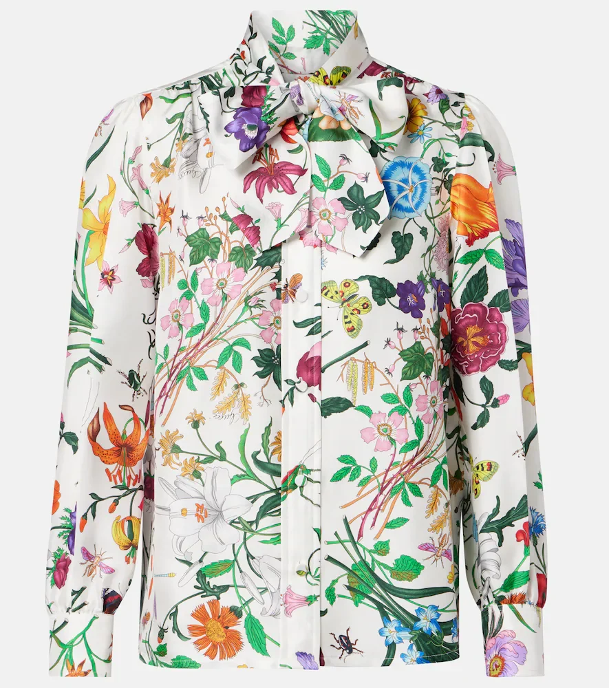 Chemise en sergé de soie à fleurs
