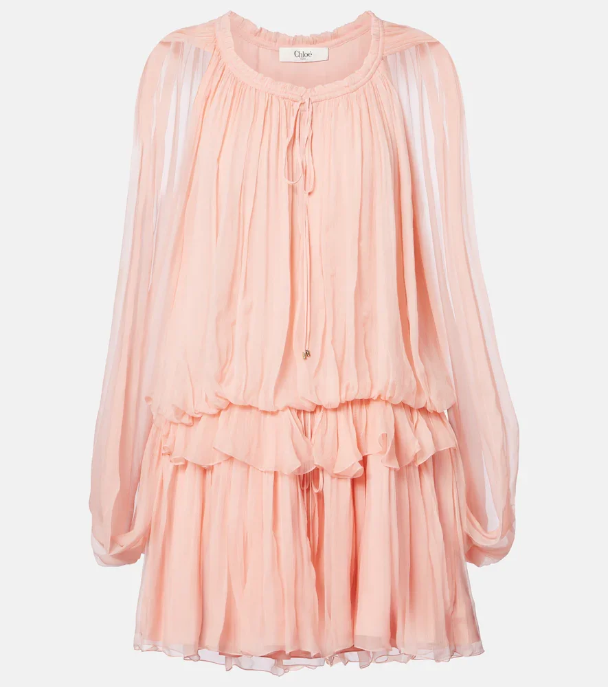 Chloà Caped ruffled silk muslin minidress