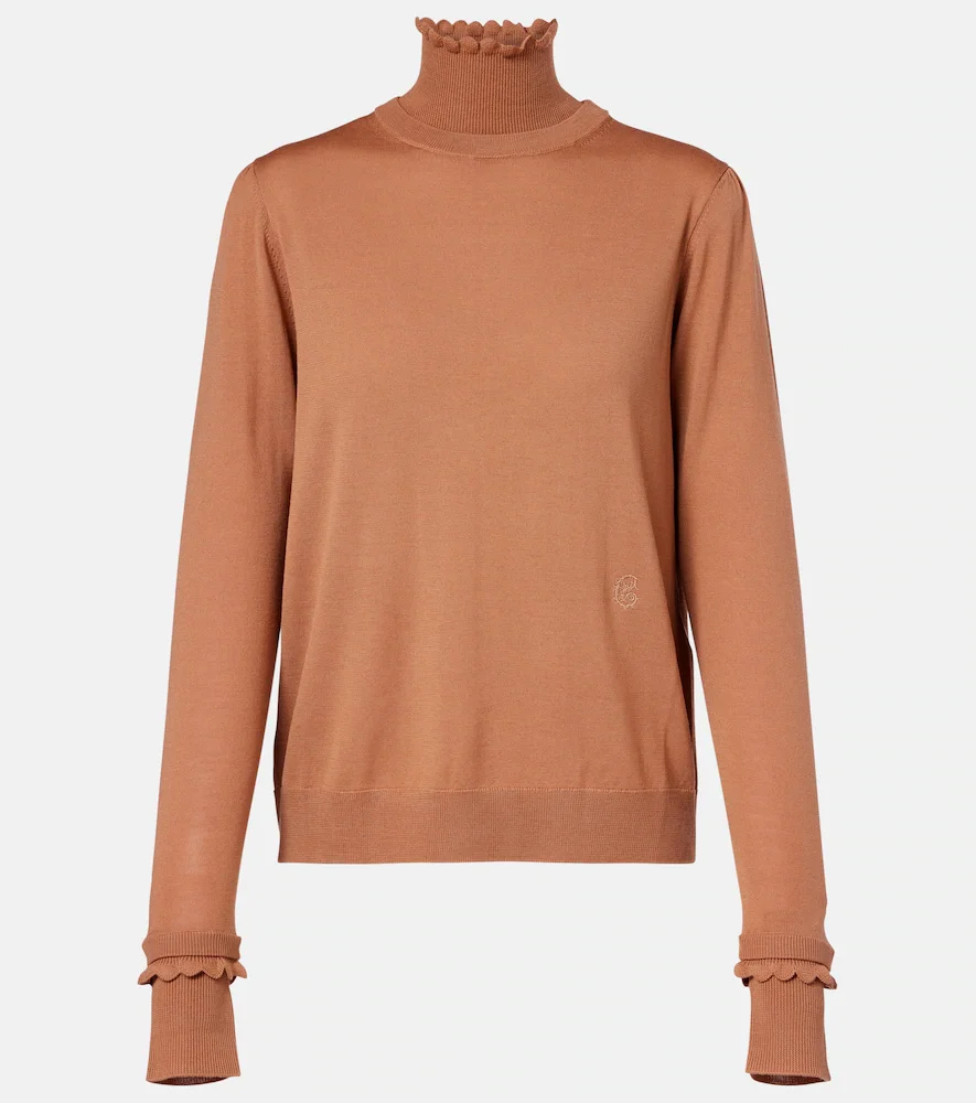 Chloà Ruffled wool turtleneck sweater