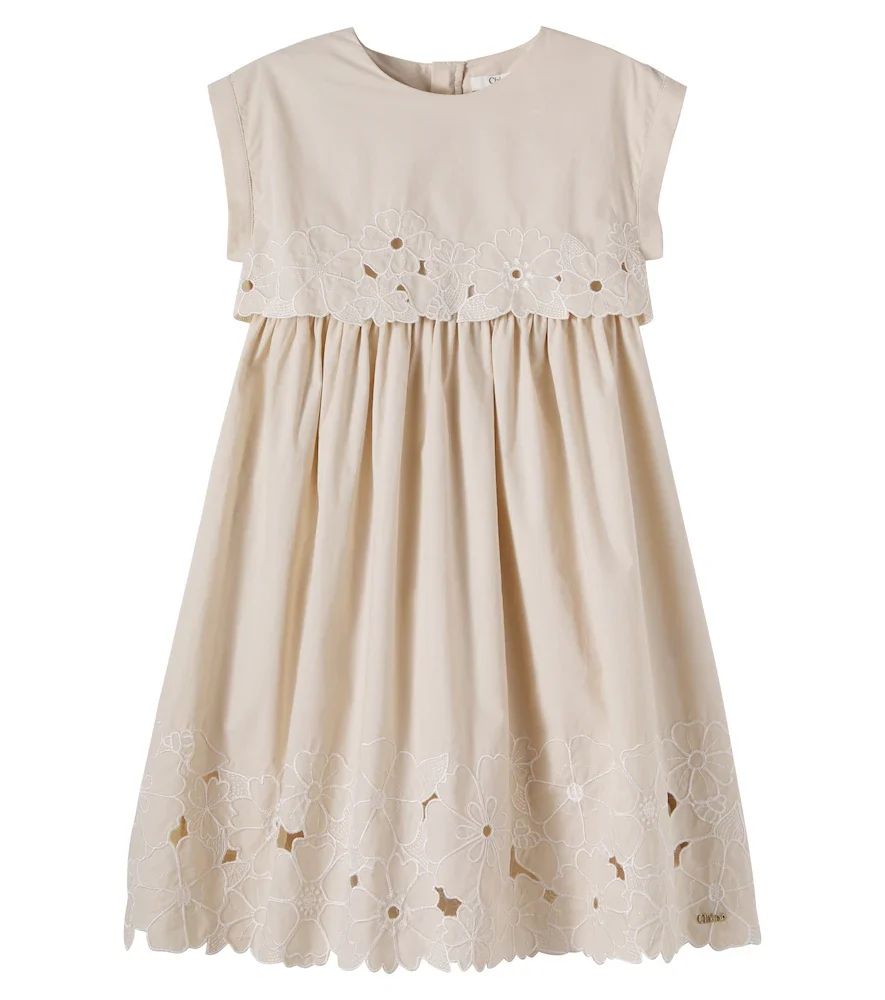 Chloé Kids Vestido de algodón con bordado inglés