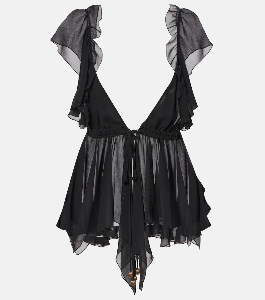 Chloé Top de chifón de seda con volantes