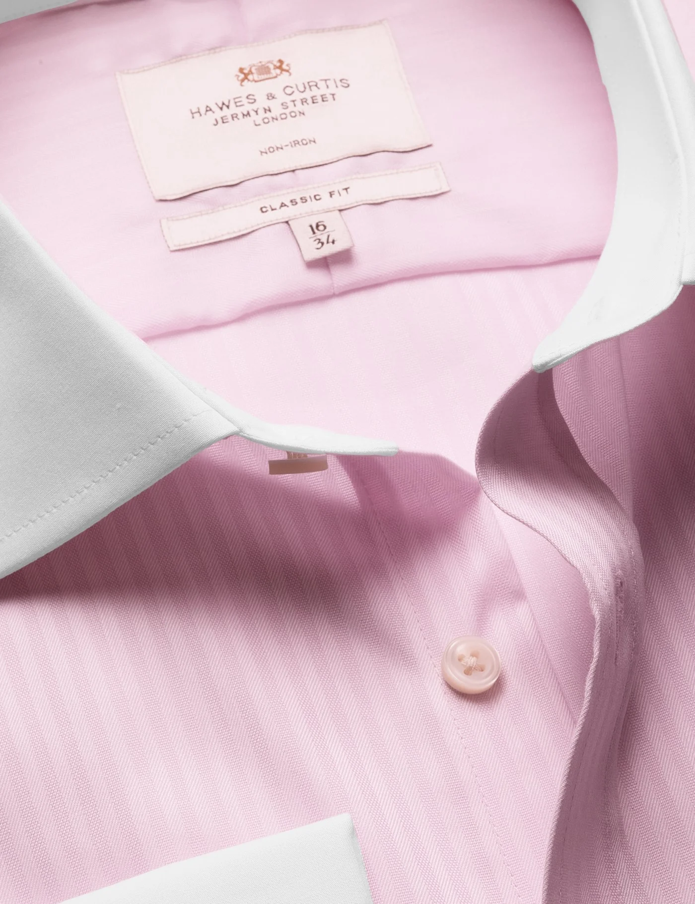 Classic Fit Pink Herringbone Stripe Non-Iron Shirt Contrast Detail Striped Men's
