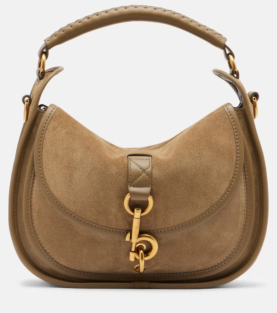 Clip Messenger suede top-handle bag
