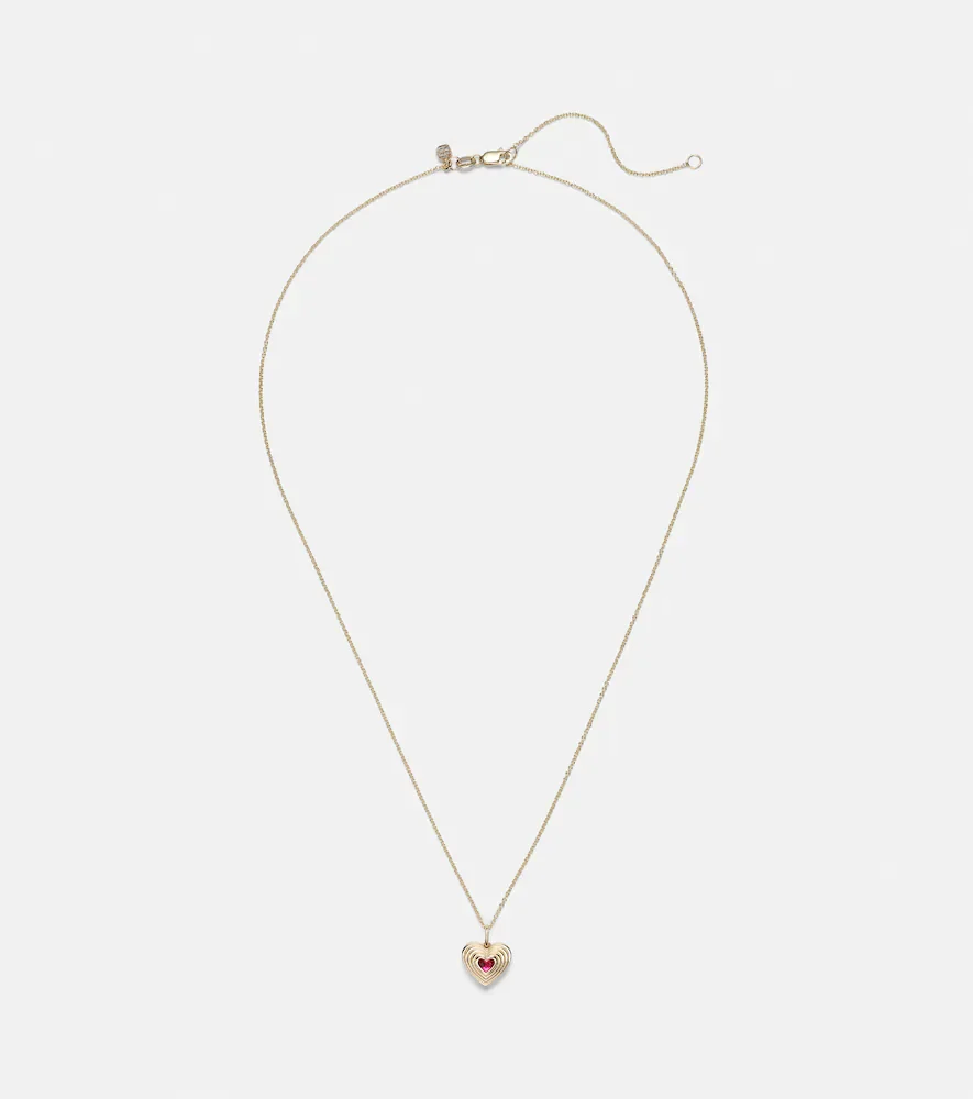 Collier chaîne Fluted Heart en or 14 ct et rubis