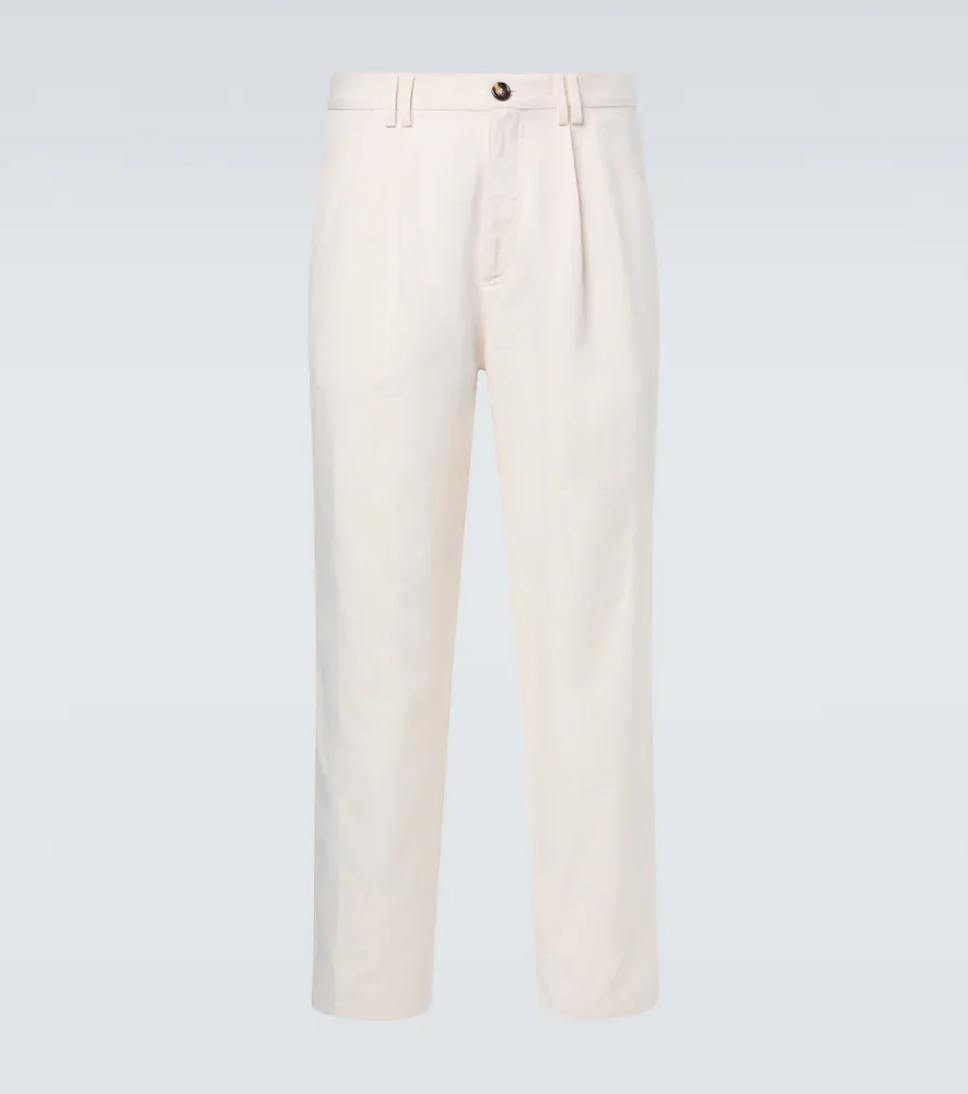 Cotton and linen canvas straight pants