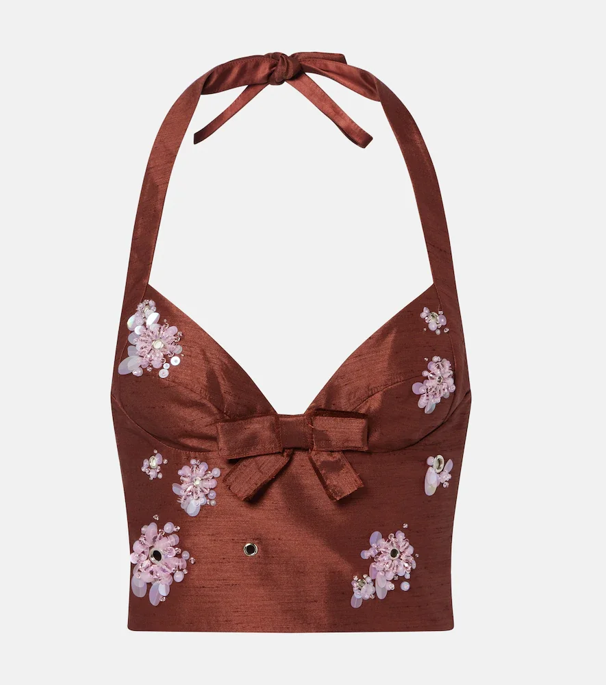 Crop top con cuello halter adornado