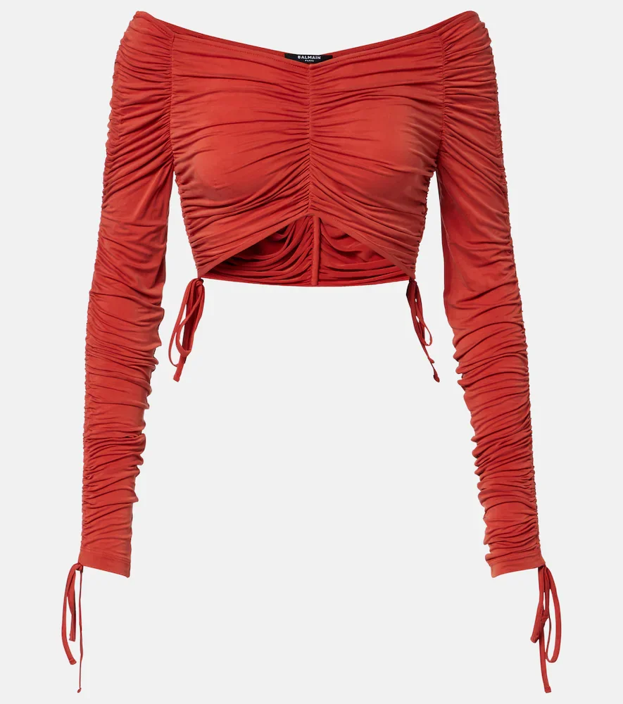 Crop top de jersey fruncido