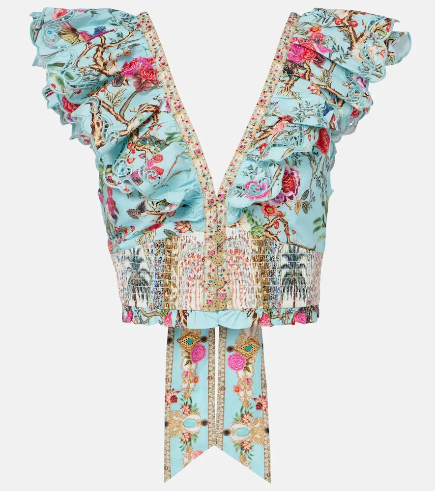 Crop top de popelín de algodón floral