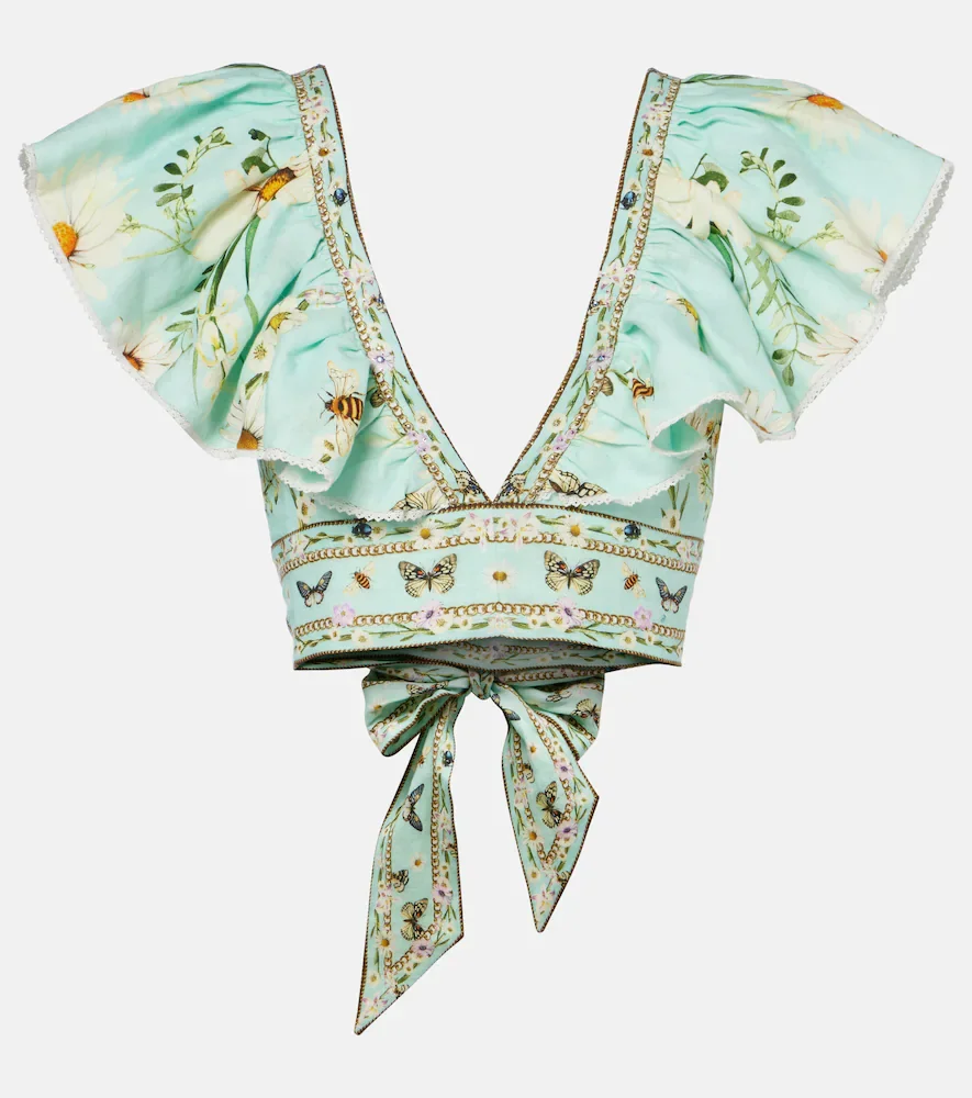 Crop top Floral Freefall de lino