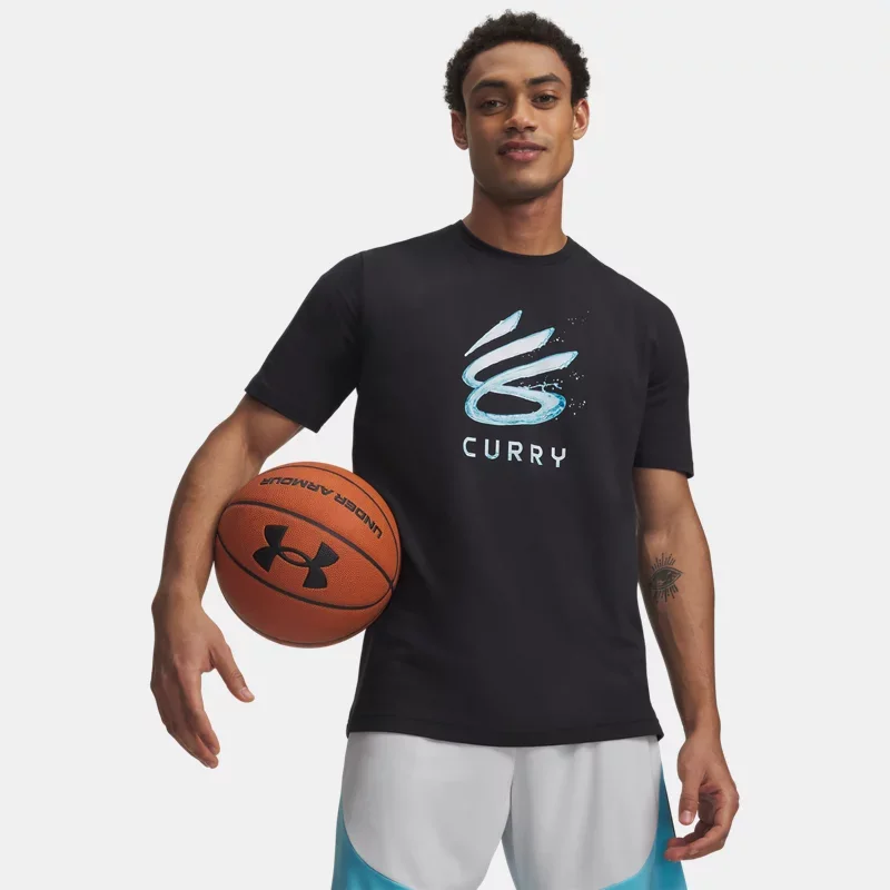 Curry Splash Wordmark Men's T-Shirt Black Fresco Blue M