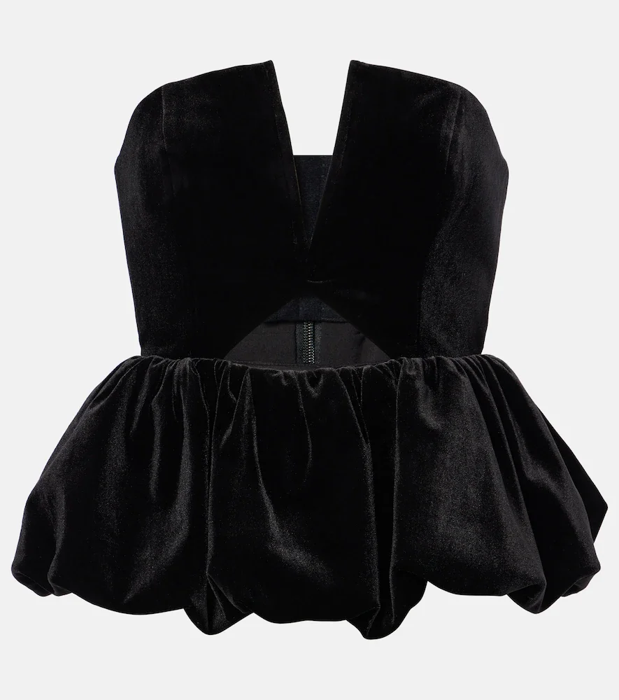 Cutout peplum velvet bandeau top