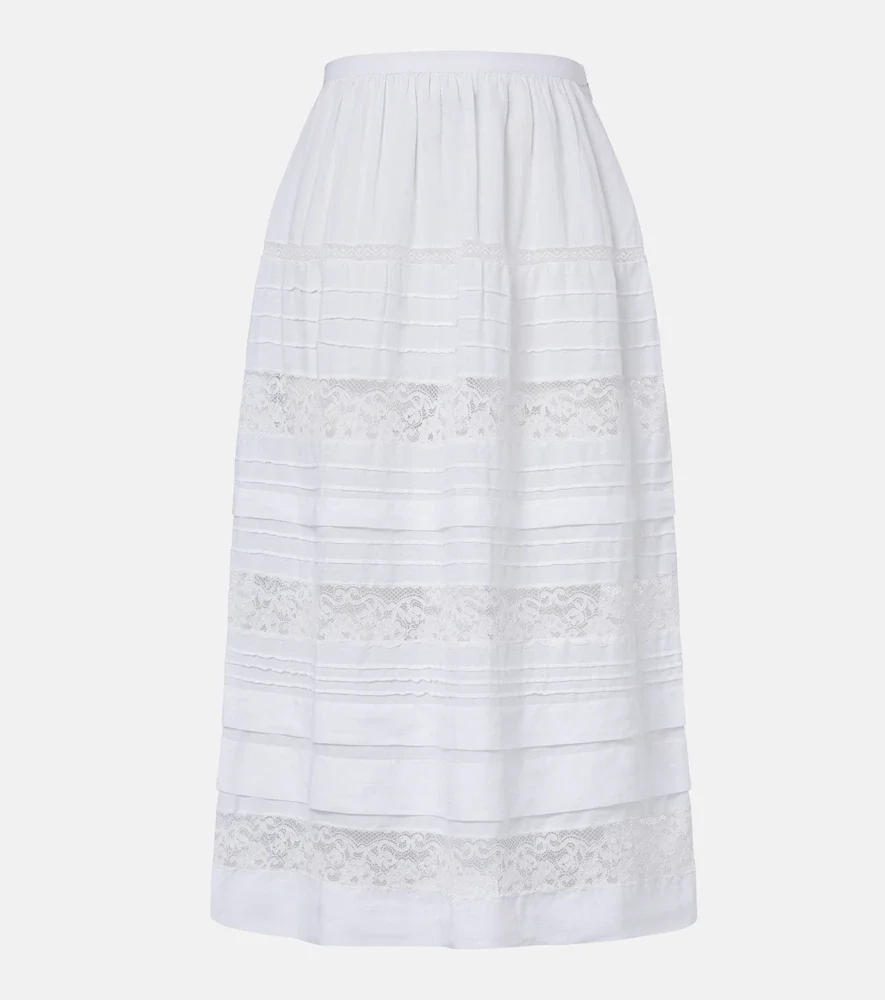 DÃen Sidra lace-trimmed ramie midi skirt