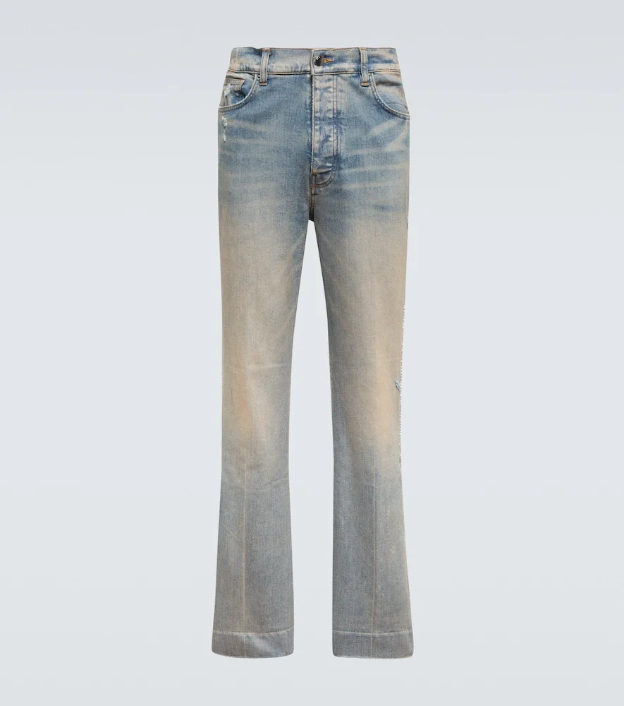 Distressed embellished denim jeans