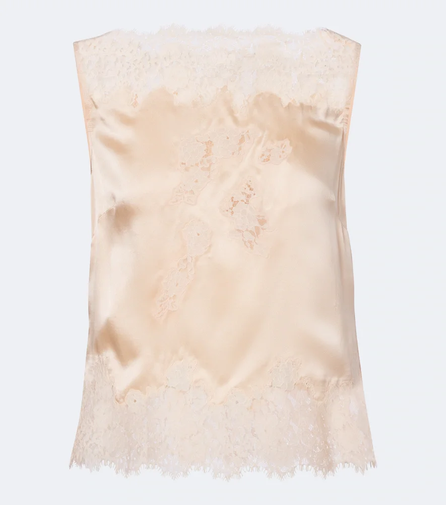 Dôen Viviane lace-trimmed silk satin top