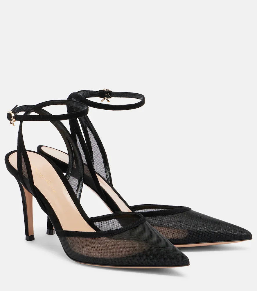Dorotea suede-trimmed slingback pumps