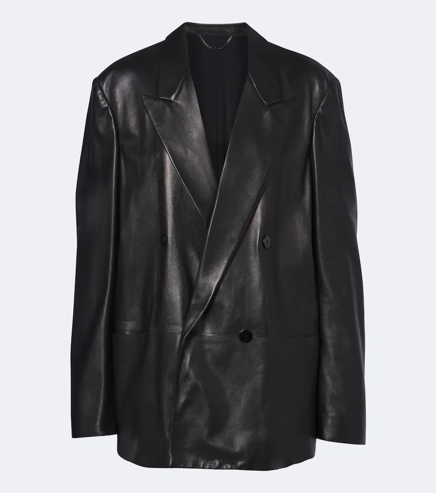 Double-breasted leather jacket