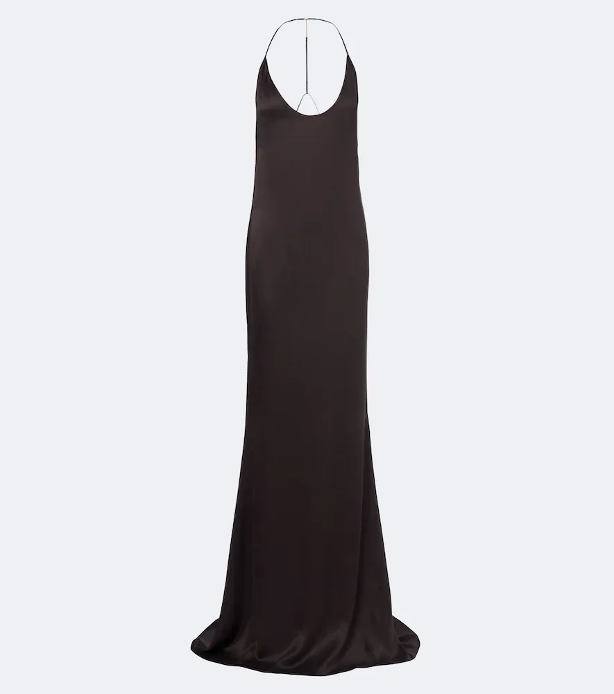 Draped open-back silk gown