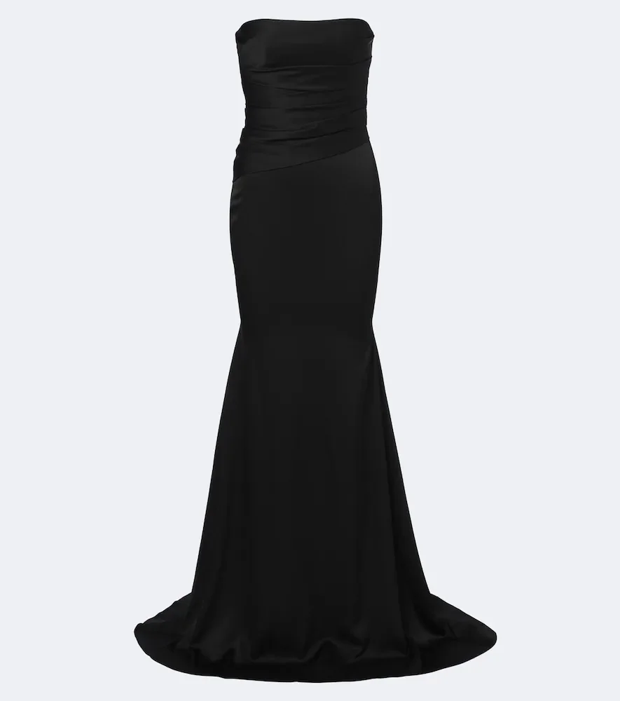 Draped strapless crêpe satin gown