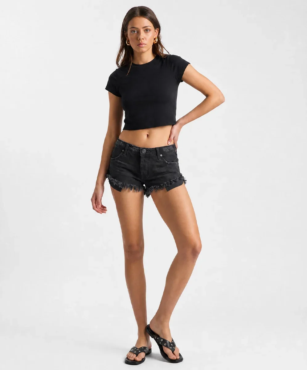 Dukes Low Waist Mini Denim Shorts Denim Shorts - Dukes Double Black Size 30 One Teaspoon
