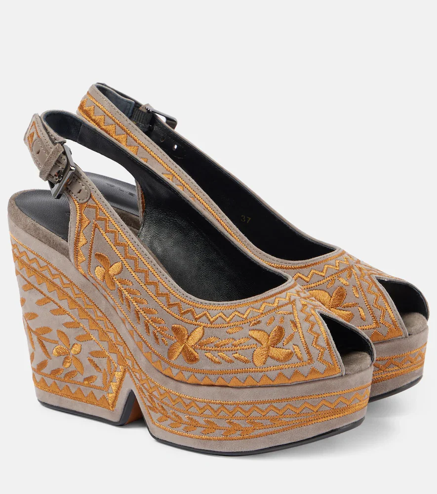 Dylya 110 embroidered suede wedge sandals