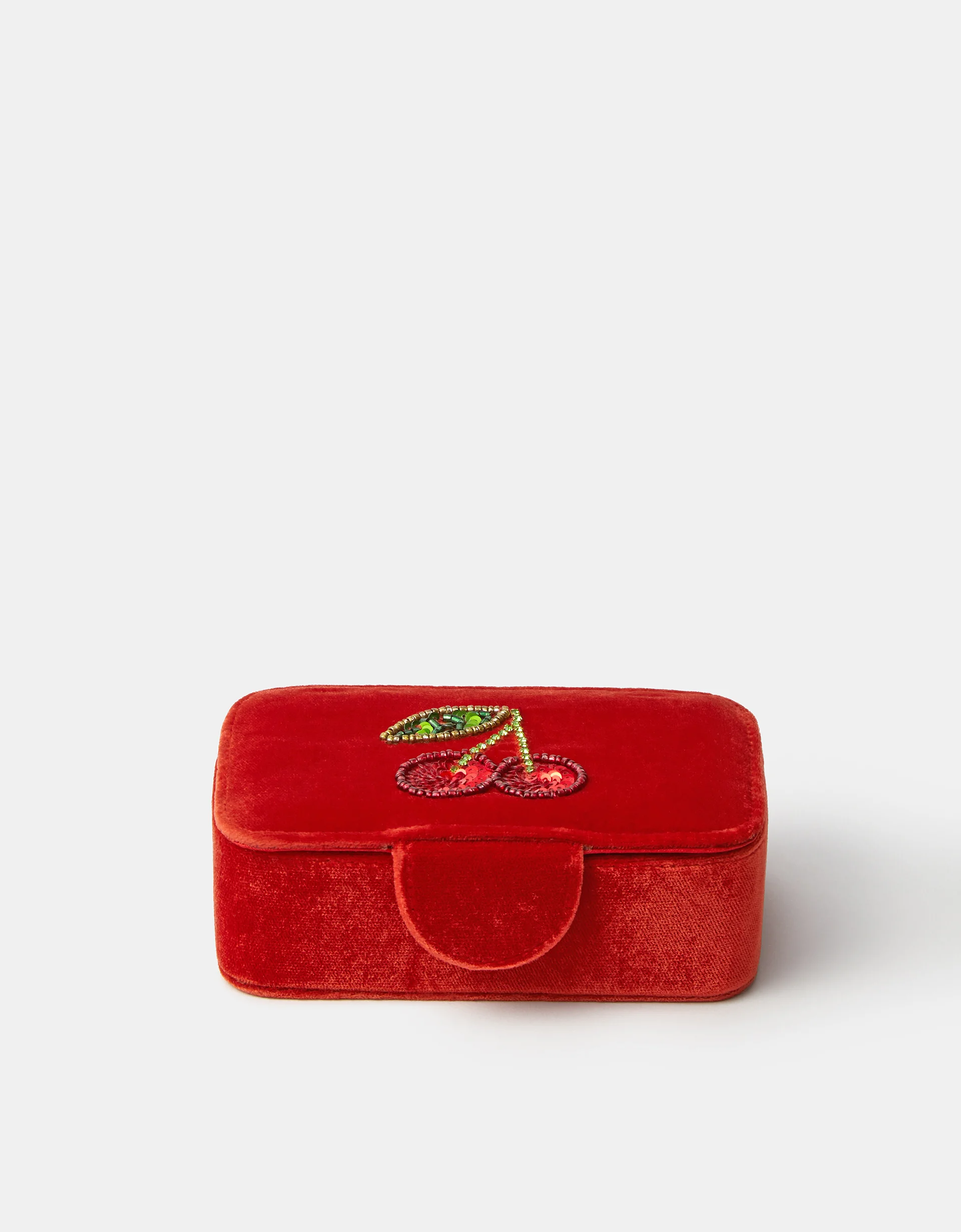 Embellished Cherry Velvet Jewellery Box