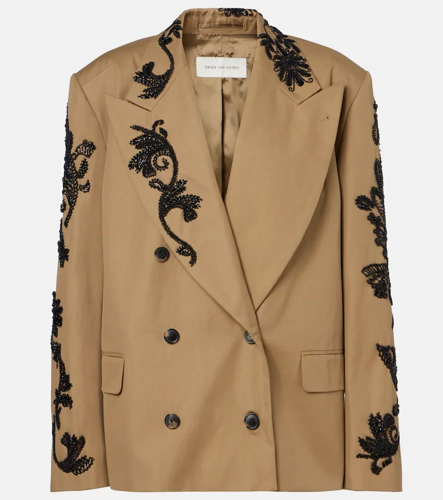 Embellished cotton double-breasted blazer