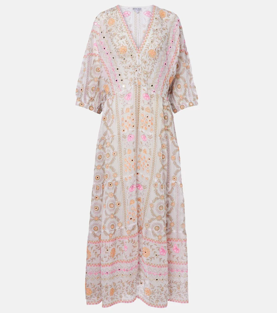 Embellished floral cotton maxi dress