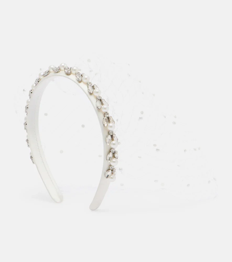 Embellished satin and fishnet headband