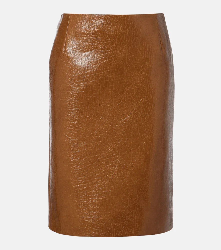 Embossed leather pencil skirt