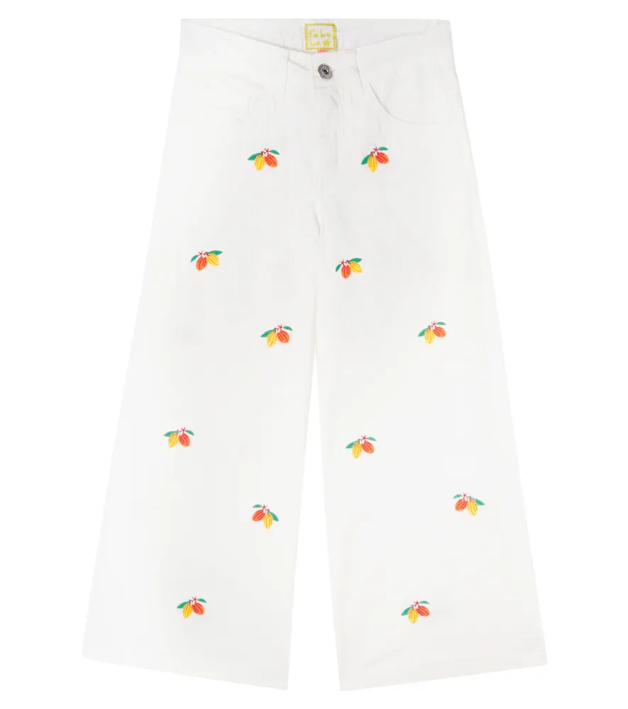 Embroidered cotton-blend twill pants