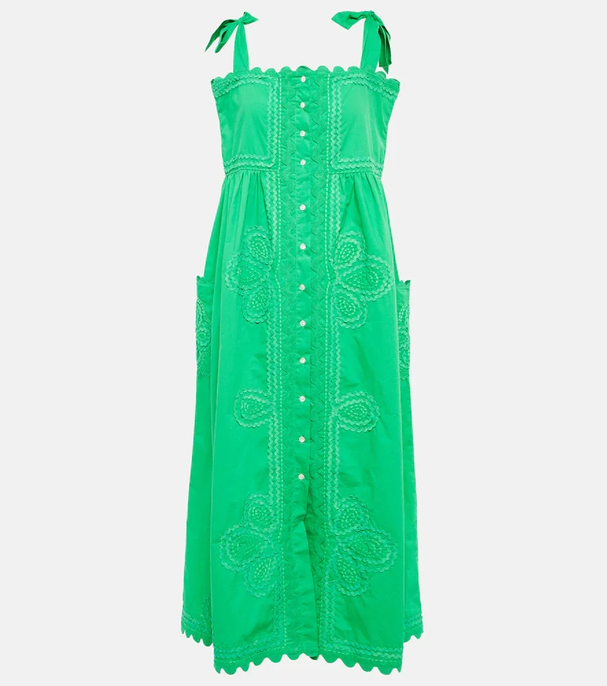 Embroidered cotton poplin midi dress