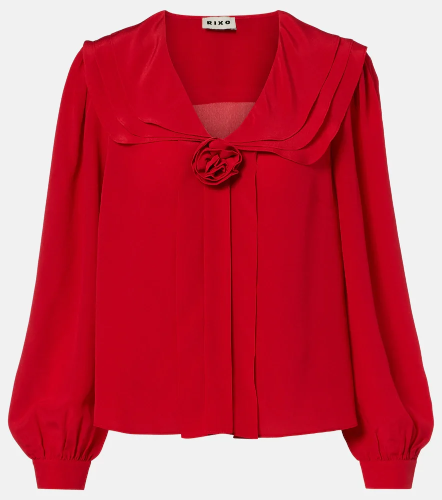 Emelin floral-appliquà silk blouse
