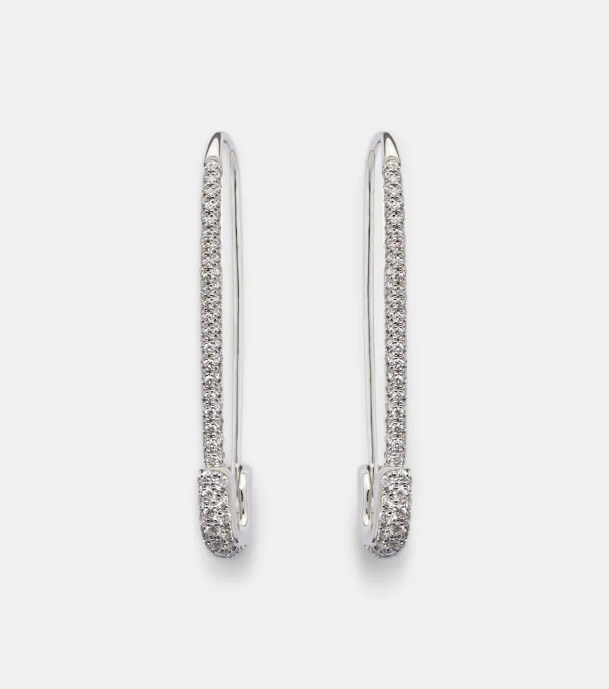 Extra Large Safety Pin 18kt white gold earrings with diamonds