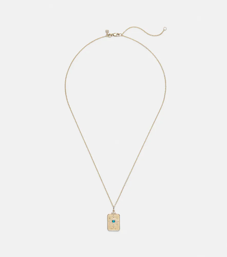 Eye Tarot Card 14kt gold pendant necklace with turquoise and diamonds