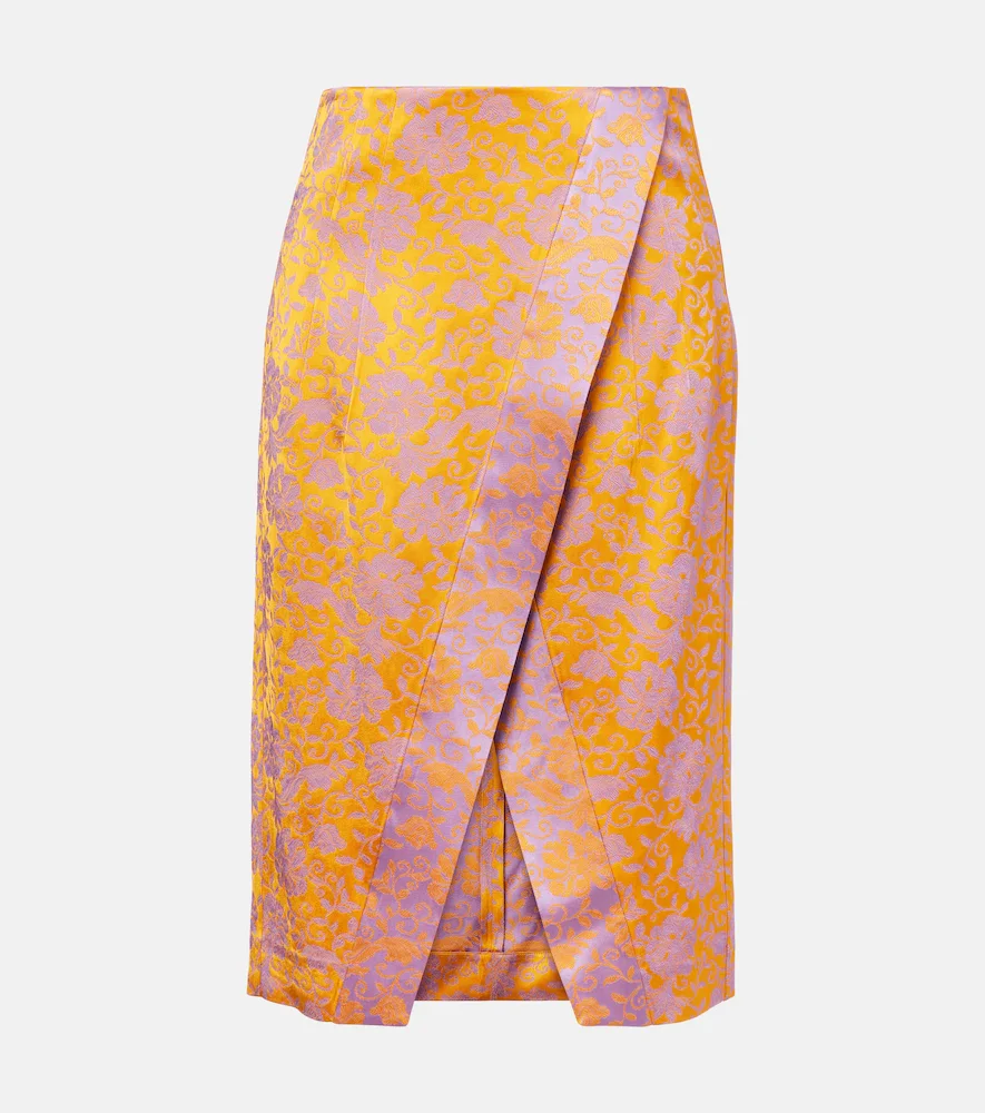 Falda midi en jacquard de satén