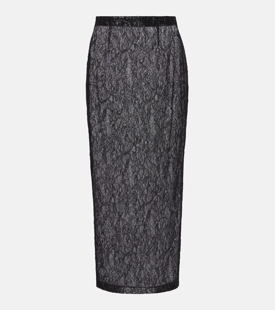 Falda midi semitransparente de encaje floral