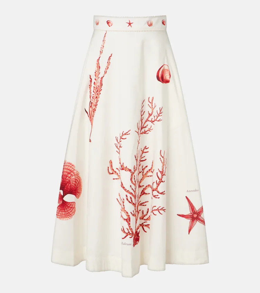 Falda midi Tangelo de algodón estampada