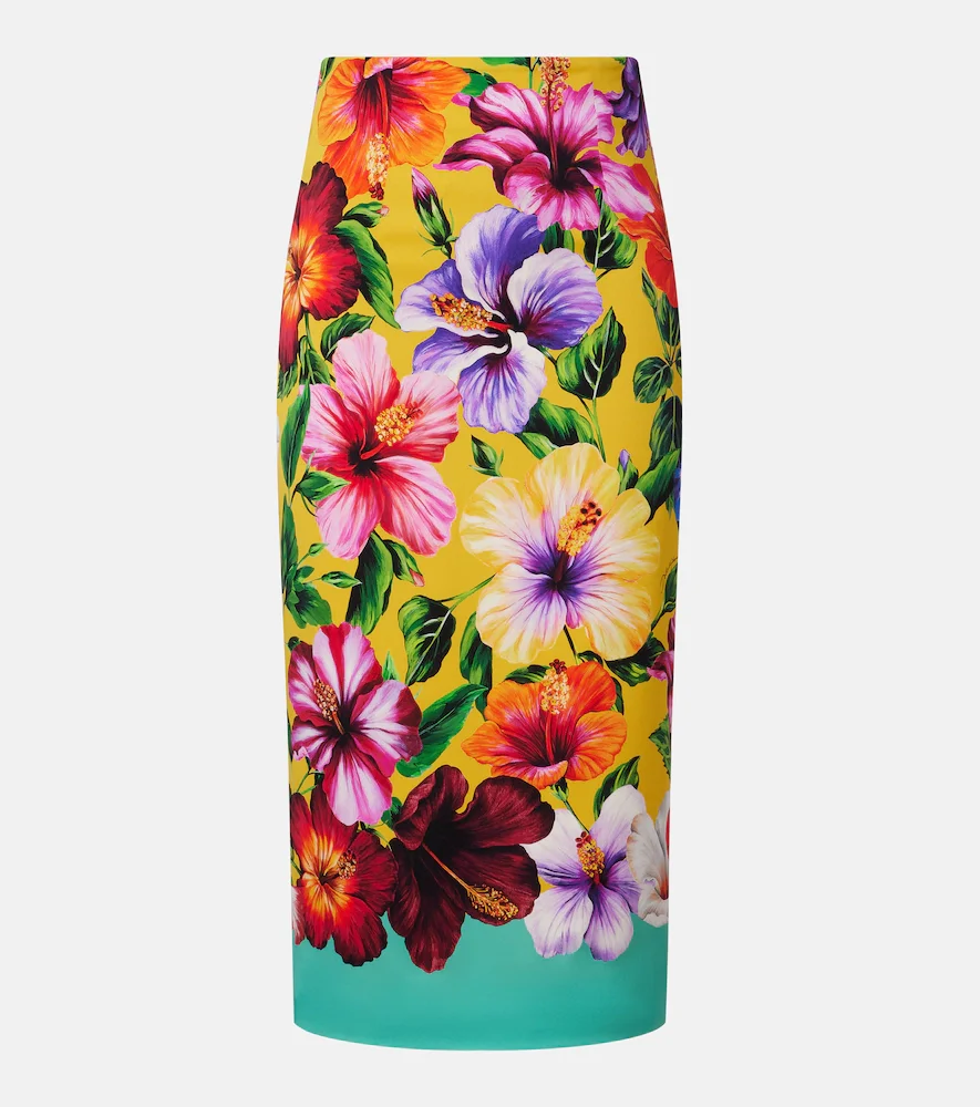 Falda tubo en mezcla de seda floral