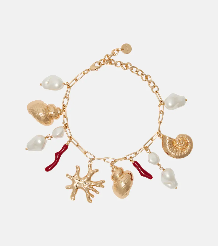 Faux pearl-embellished charm bracelet