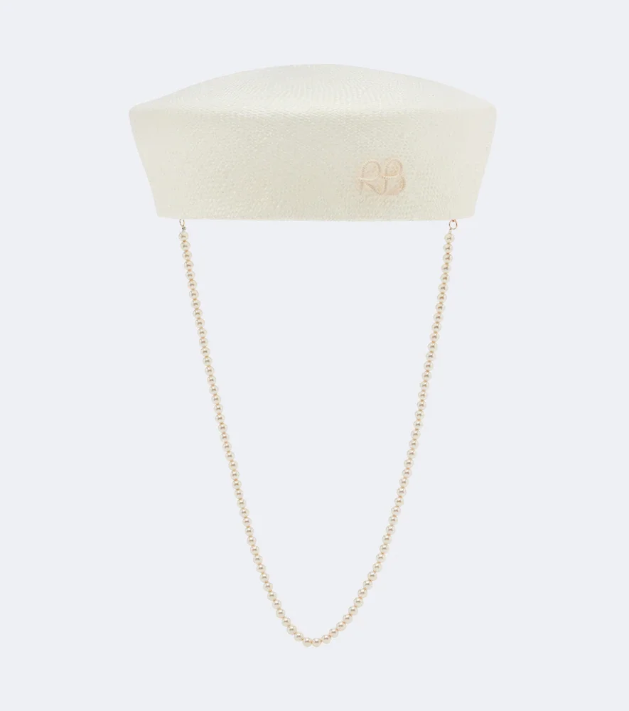 Faux-pearl straw hat