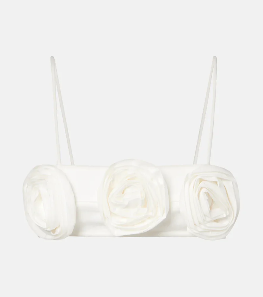 Floral-appliquÃ cotton-blend bandeau top